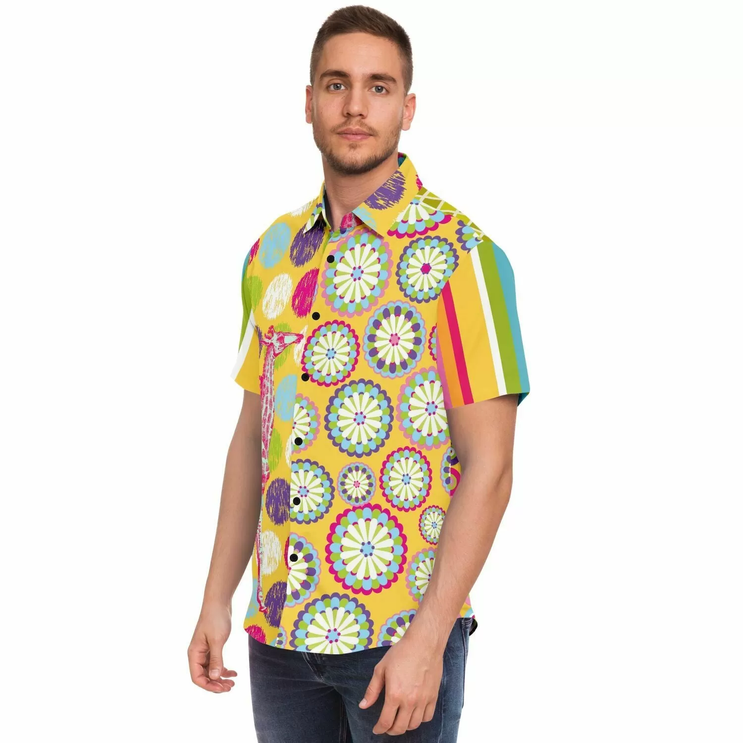 Hello Janis! Yellow Geo Print Short Sleeve Button Down Shirt