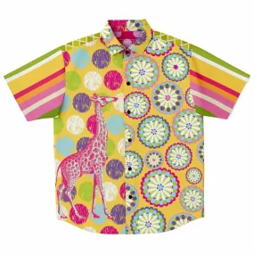 Hello Janis! Yellow Geo Print Short Sleeve Button Down Shirt