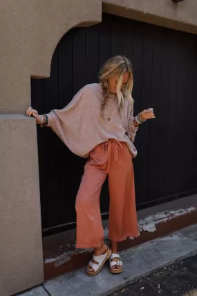 Here To Stay Fringed Culottes - Peach