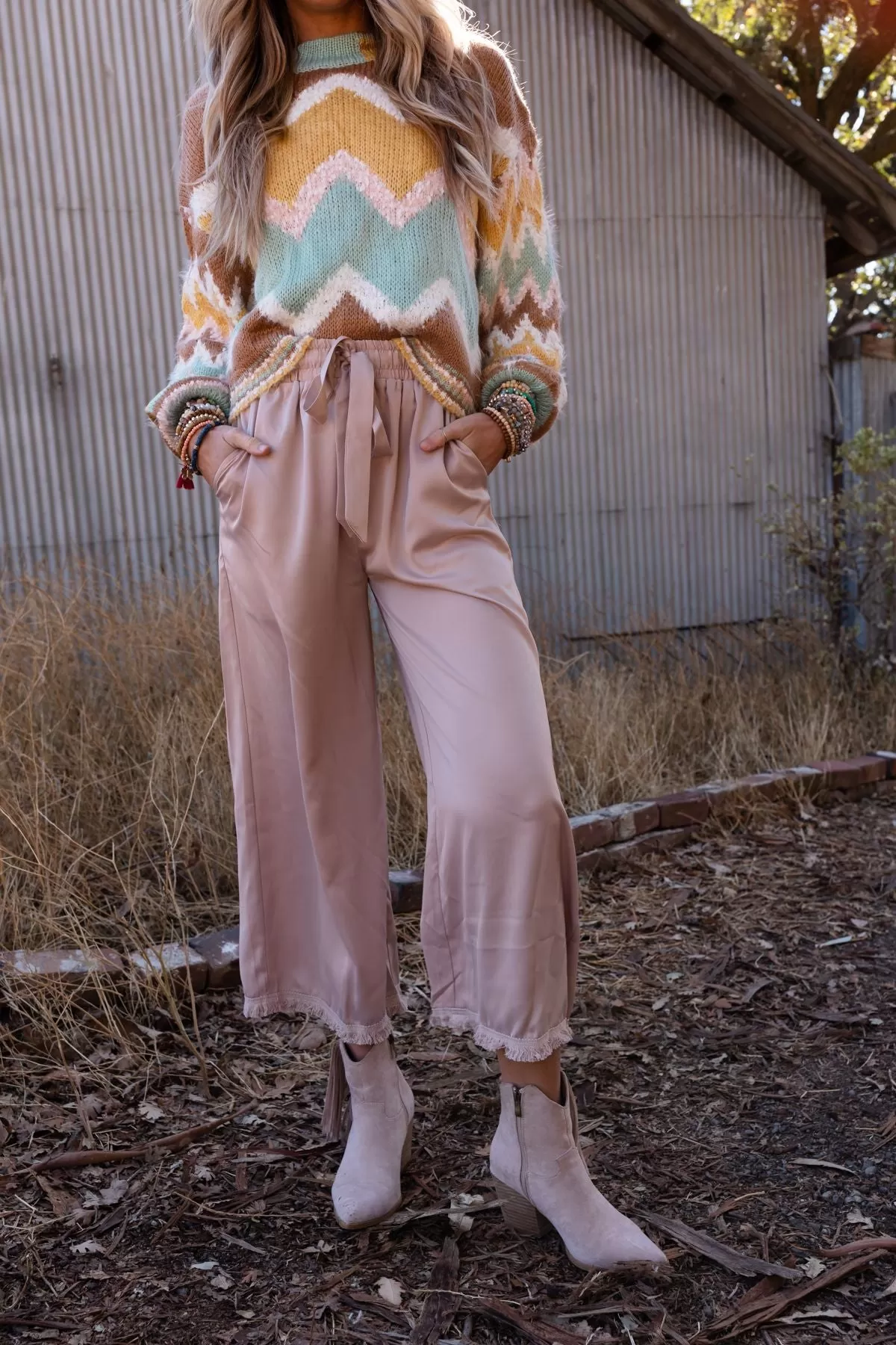 Here To Stay Fringed Culottes - Taupe