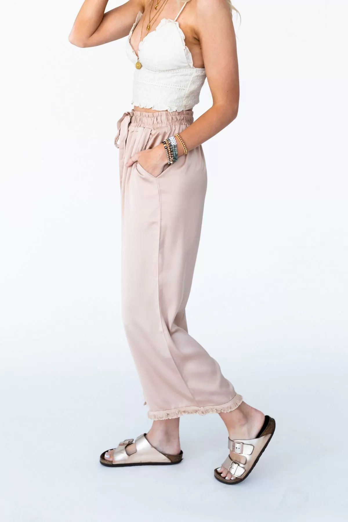 Here To Stay Fringed Culottes - Taupe