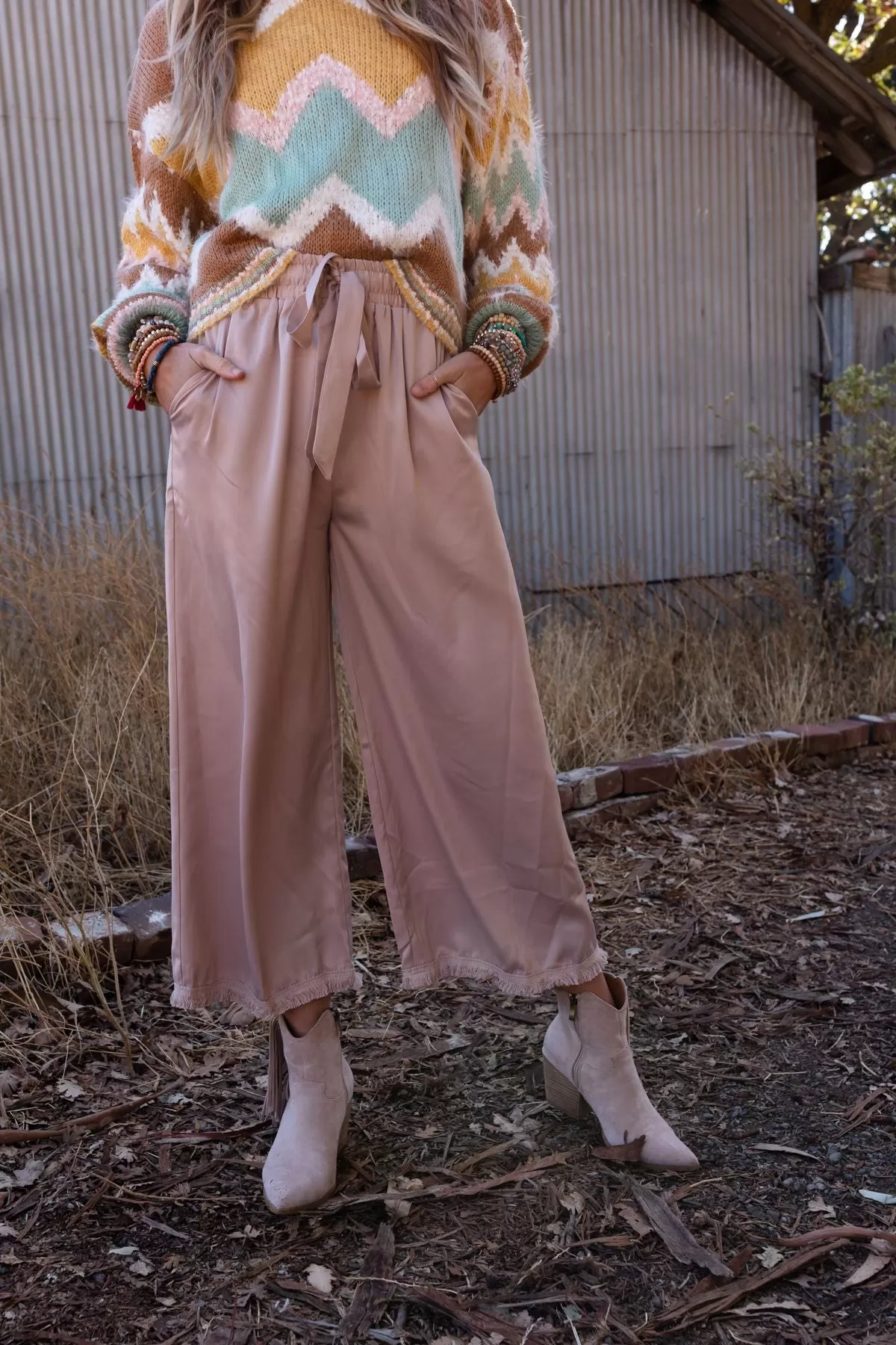 Here To Stay Fringed Culottes - Taupe