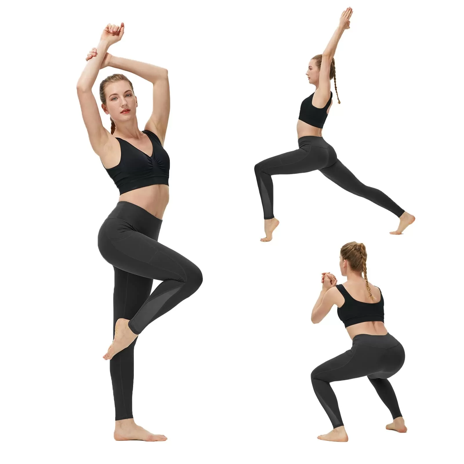 High Waist Yoga Trousers With Pockets Abdomen Squat Exercise Pants Suitable For Women To Stretch Running Fitness Leggings