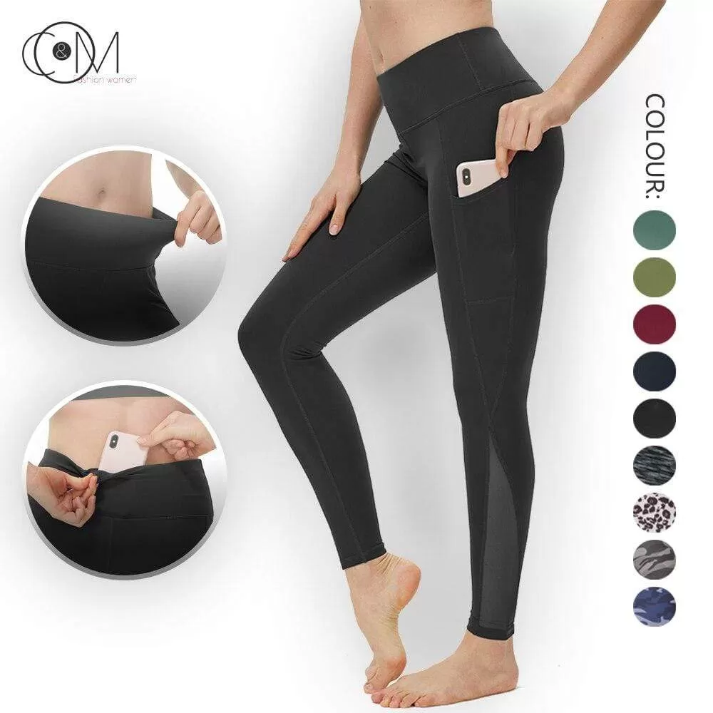 High Waist Yoga Trousers With Pockets Abdomen Squat Exercise Pants Suitable For Women To Stretch Running Fitness Leggings