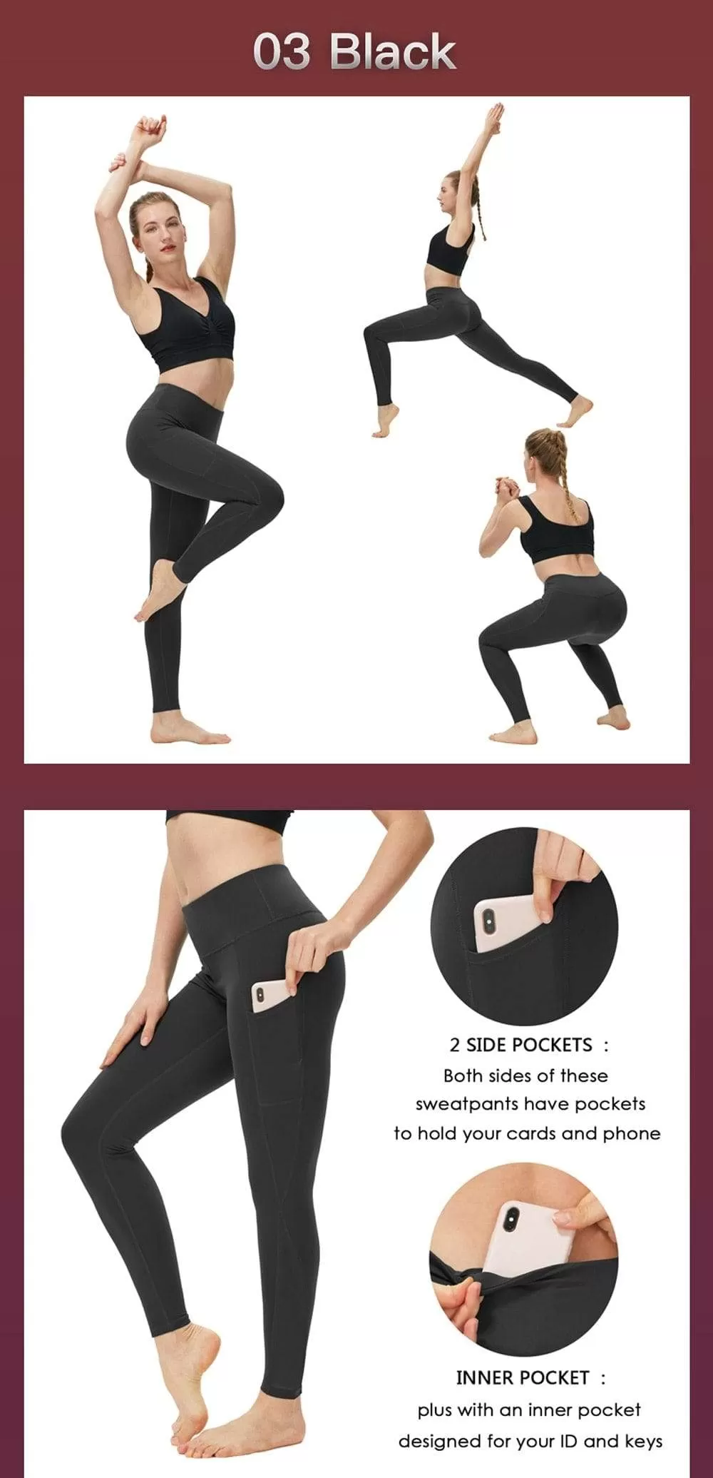 High Waist Yoga Trousers With Pockets Abdomen Squat Exercise Pants Suitable For Women To Stretch Running Fitness Leggings