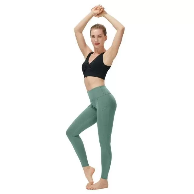 High Waist Yoga Trousers With Pockets Abdomen Squat Exercise Pants Suitable For Women To Stretch Running Fitness Leggings