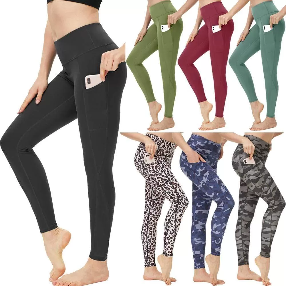 High Waist Yoga Trousers With Pockets Abdomen Squat Exercise Pants Suitable For Women To Stretch Running Fitness Leggings