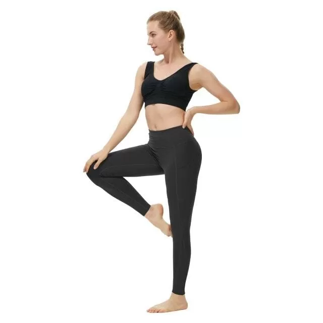 High Waist Yoga Trousers With Pockets Abdomen Squat Exercise Pants Suitable For Women To Stretch Running Fitness Leggings