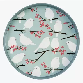 Icy Blue Birds 15 Inch Round Tray