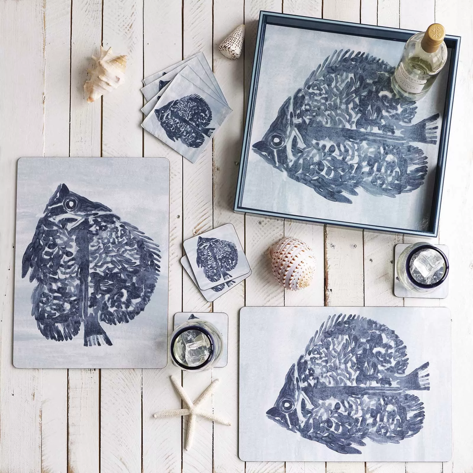 Indigo Fish 15 Inch Square Tray