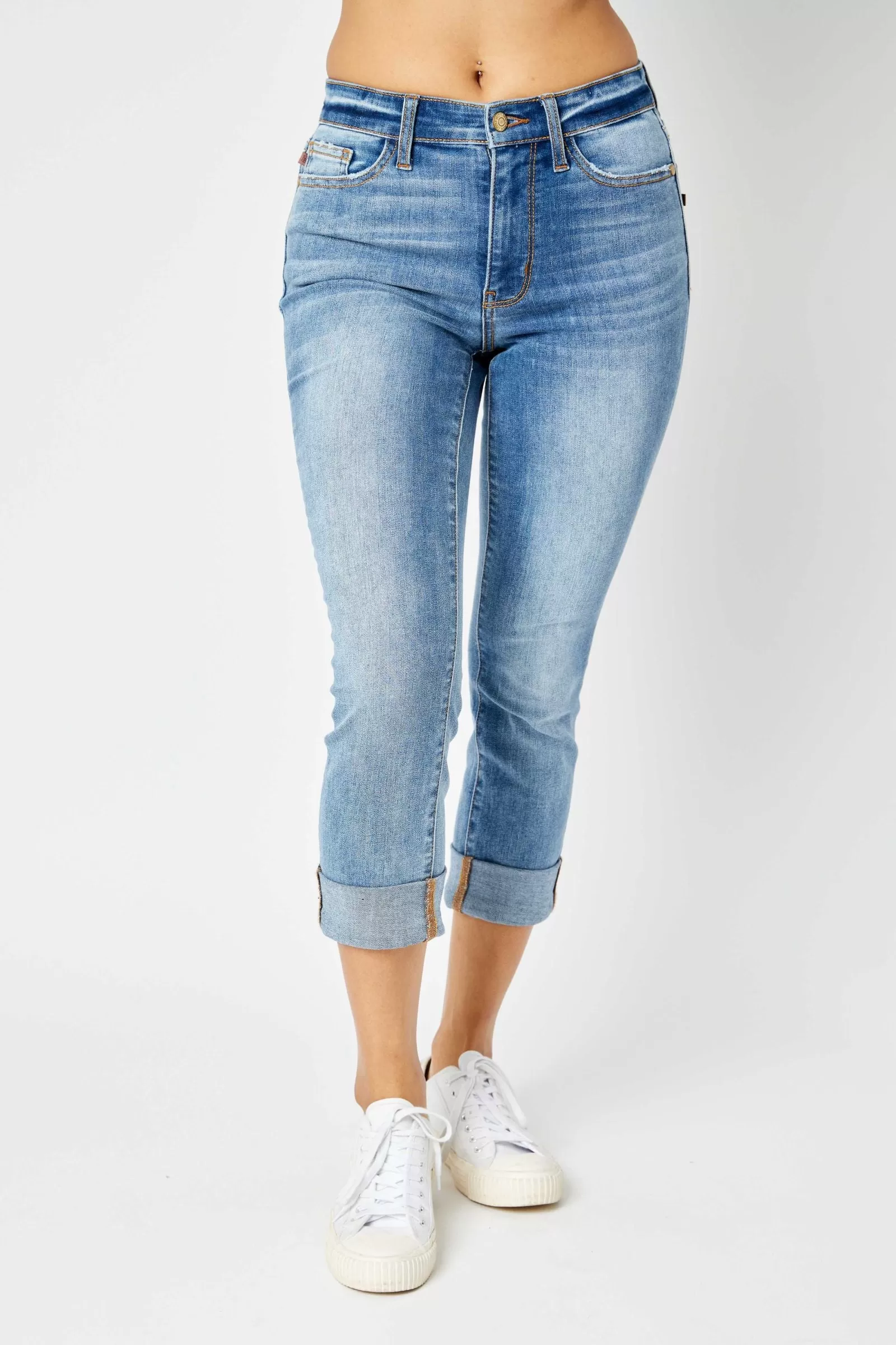 Judy Blue MID RISE CUFFED SKINNY CAPRI