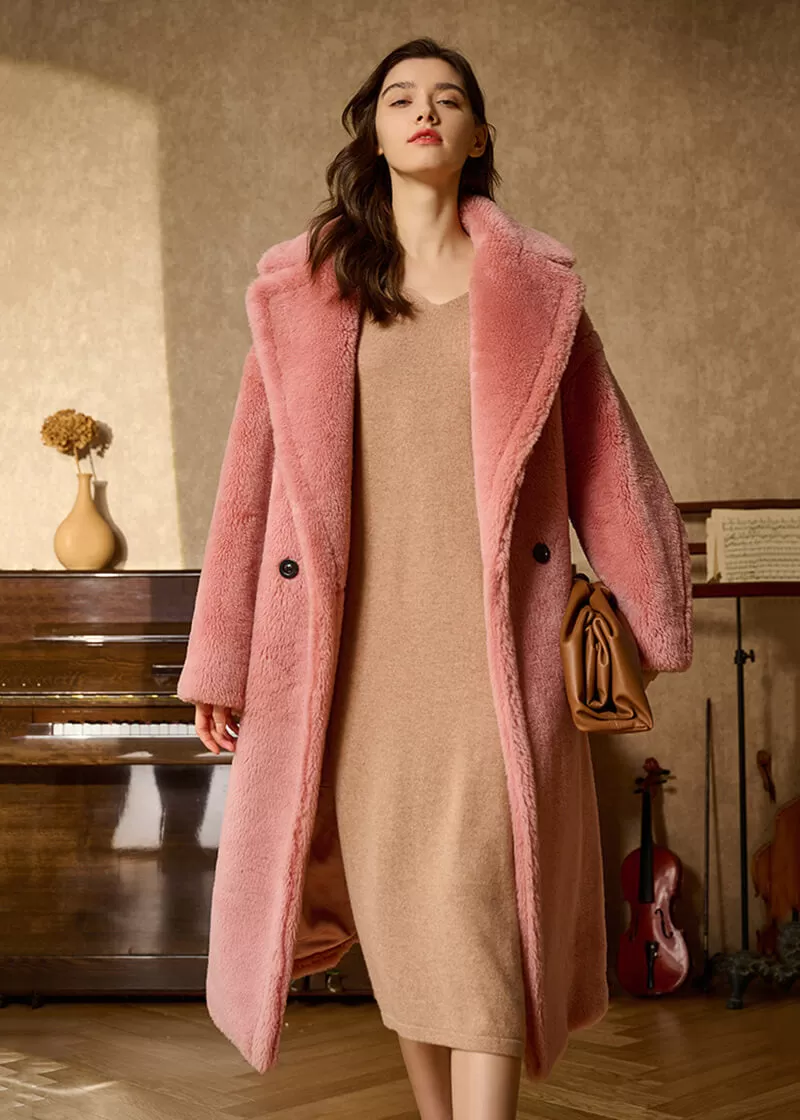 June Oversize Two Button Wool Fur Long Teddy Coat