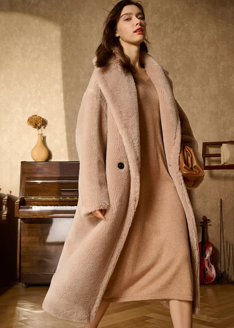 June Oversize Two Button Wool Fur Long Teddy Coat