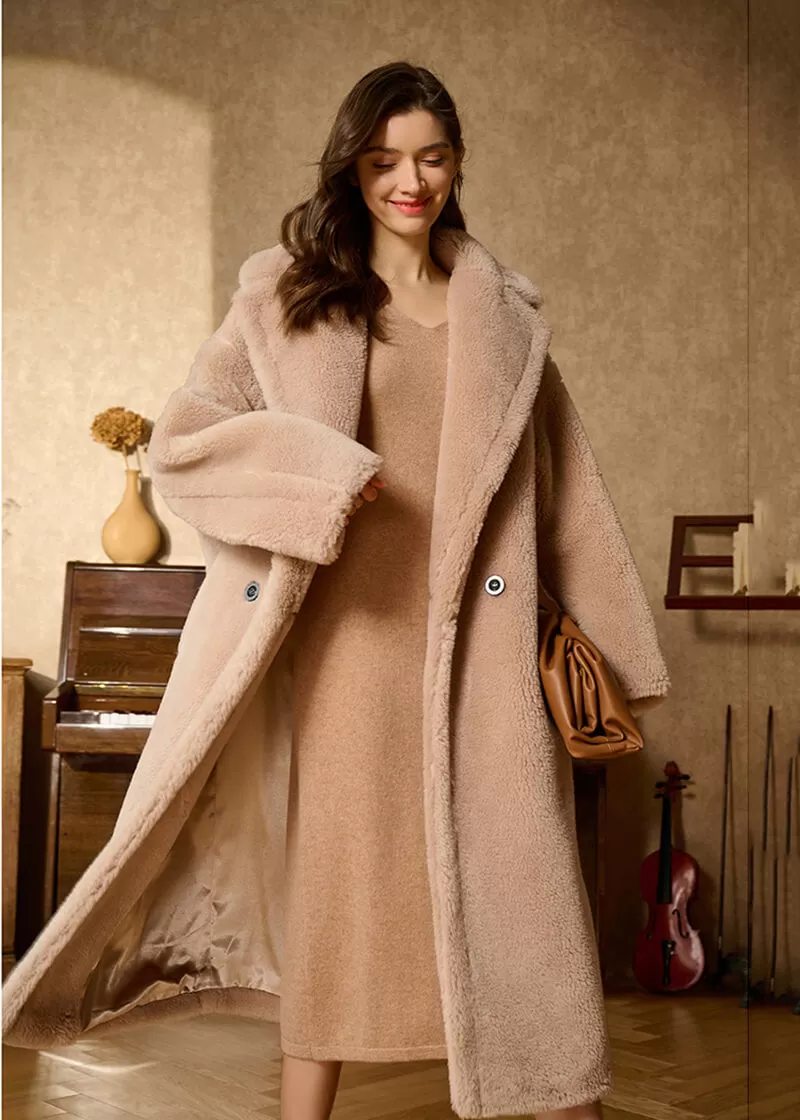 June Oversize Two Button Wool Fur Long Teddy Coat