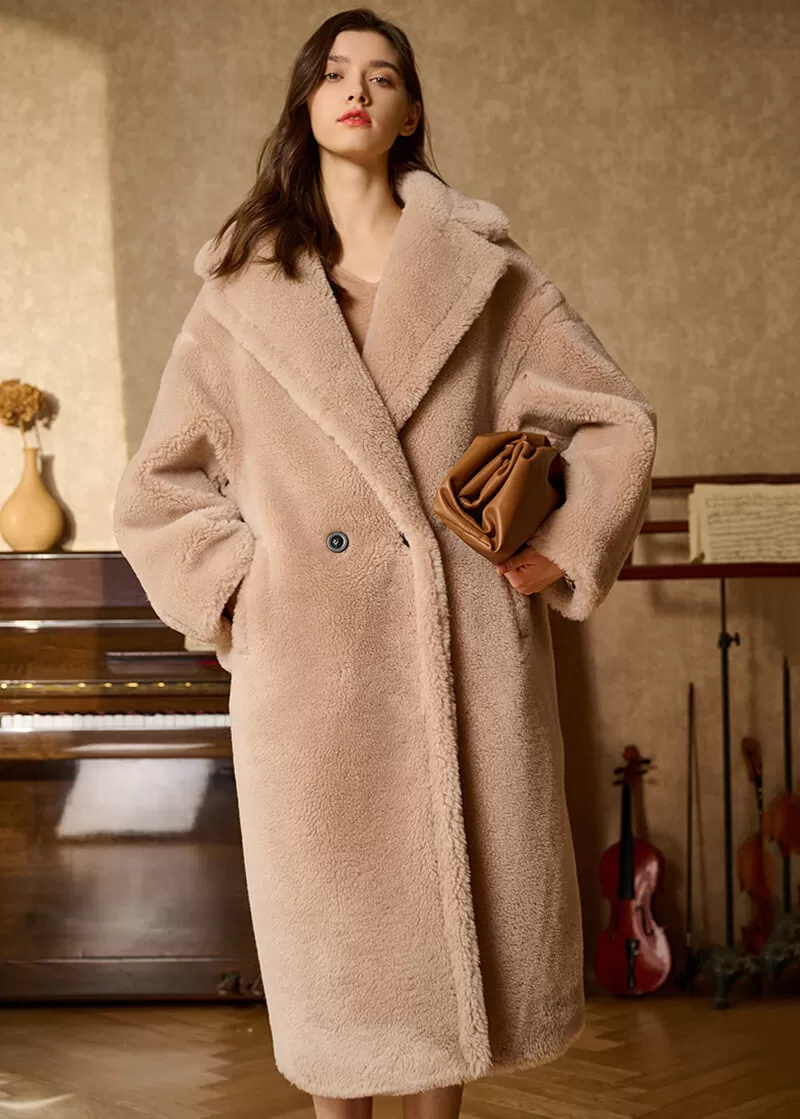 June Oversize Two Button Wool Fur Long Teddy Coat