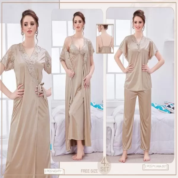 Ladies Bridal 4Pc Gown Nighty Set For Women