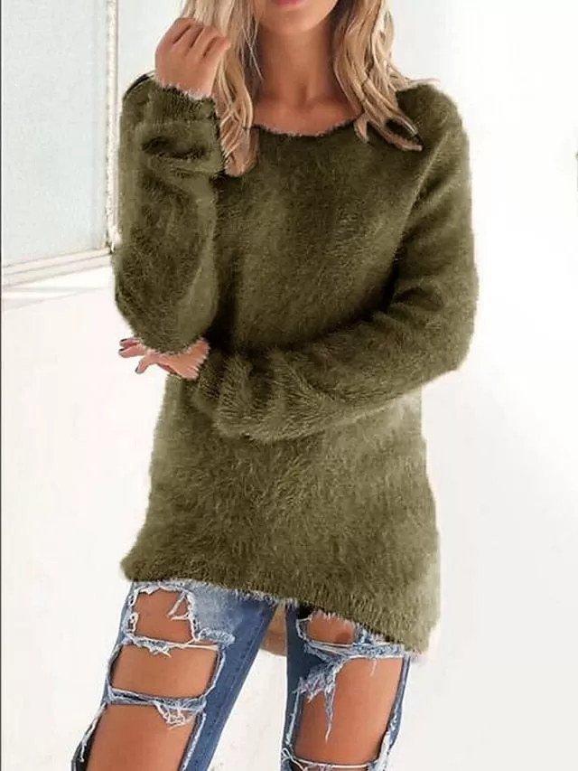 Lake Blue Ribbed Knit Fluffy Fleece Sweater