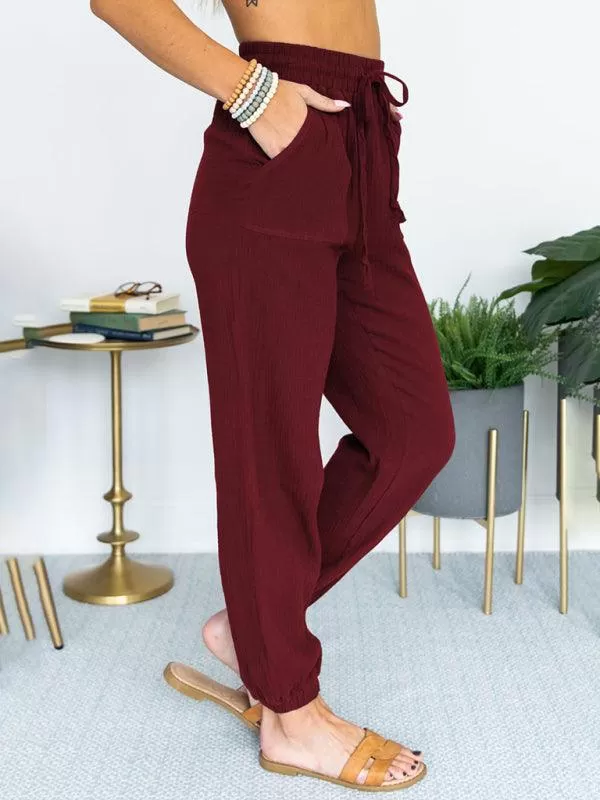 Linen Drawstring Women Jogger Pants