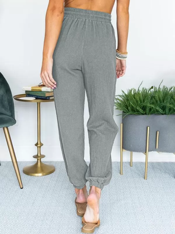 Linen Drawstring Women Jogger Pants