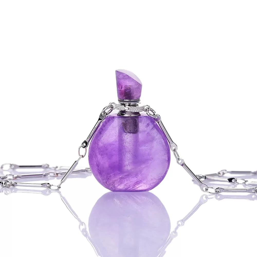 Lisa Healing Crystal Perfume Bottle Necklace Silver