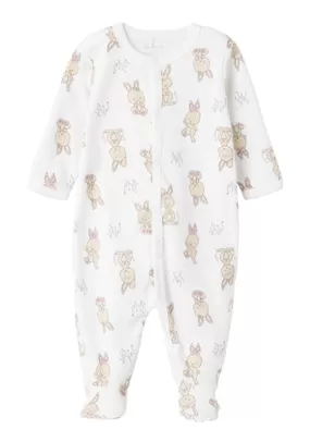 Long Sleeve Rabbit Onsie With Feet - White