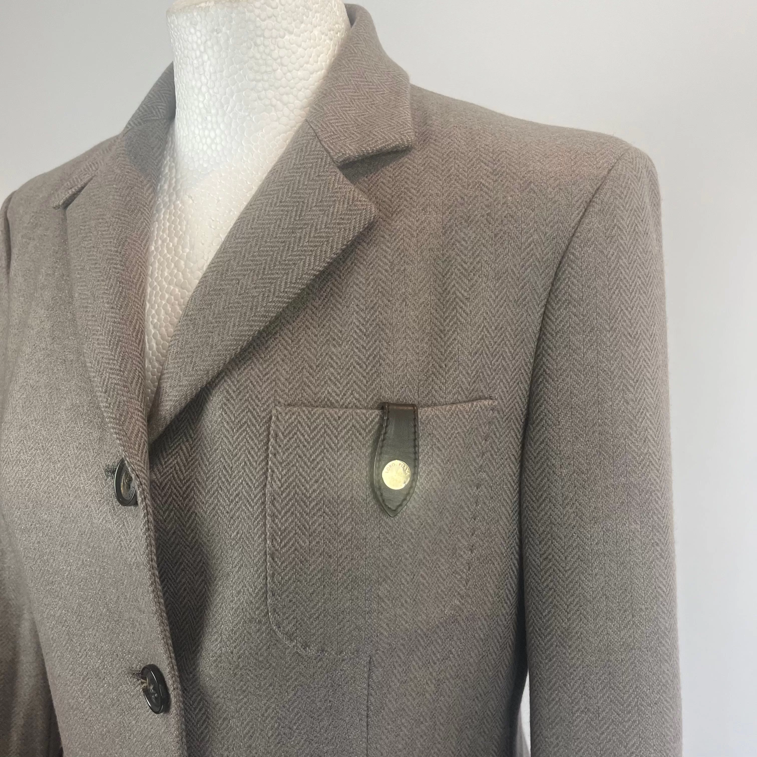 Loro Piana Taupe & Grey Herringbone Cashmere Jacket S