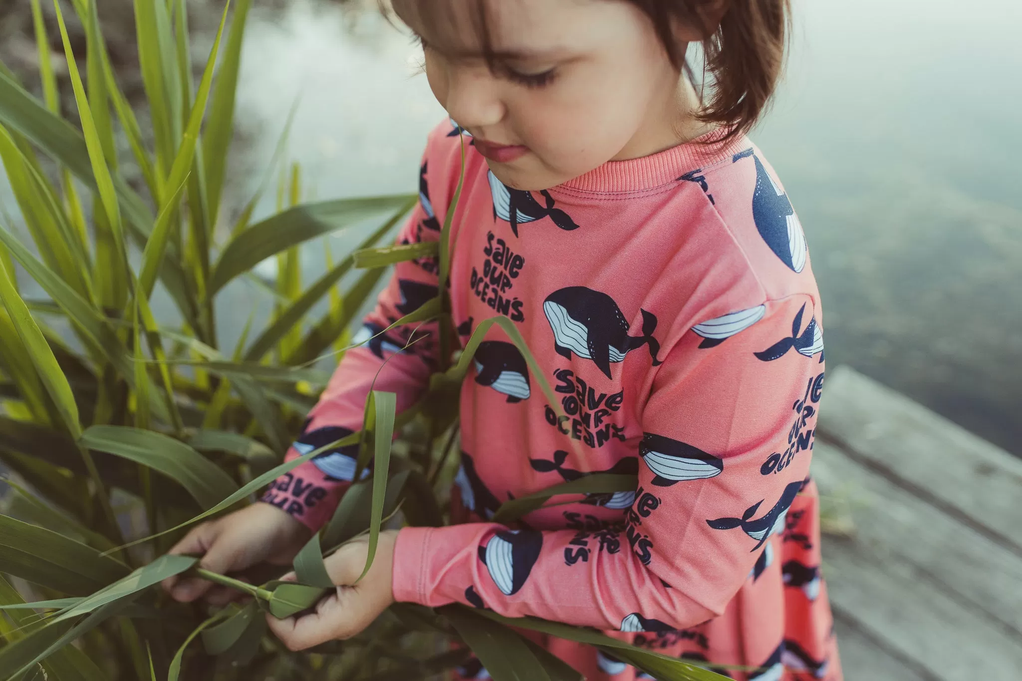 Malinami Whales on Coral Long Sleeved Dress