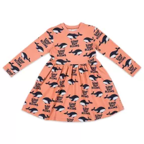 Malinami Whales on Coral Long Sleeved Dress