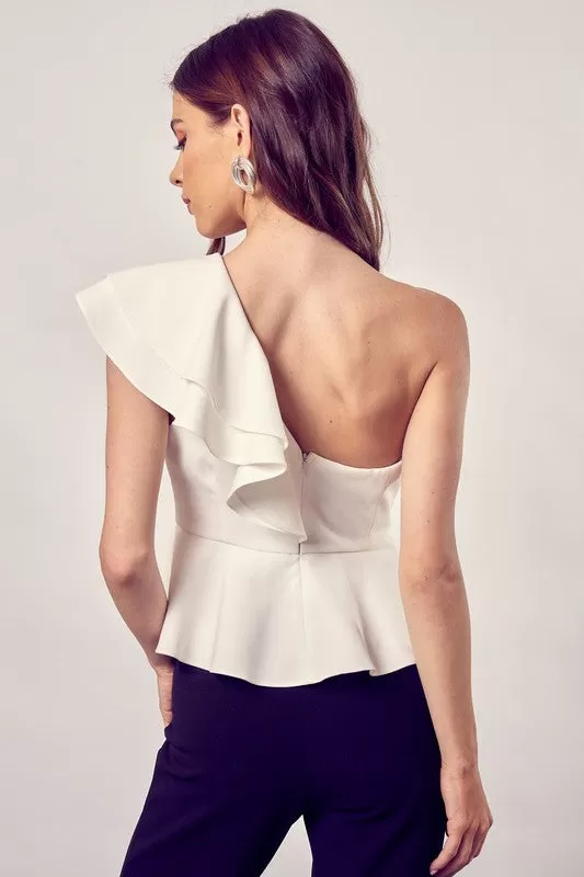 Marlin One Shoulder Ruffle Peplum Blouse