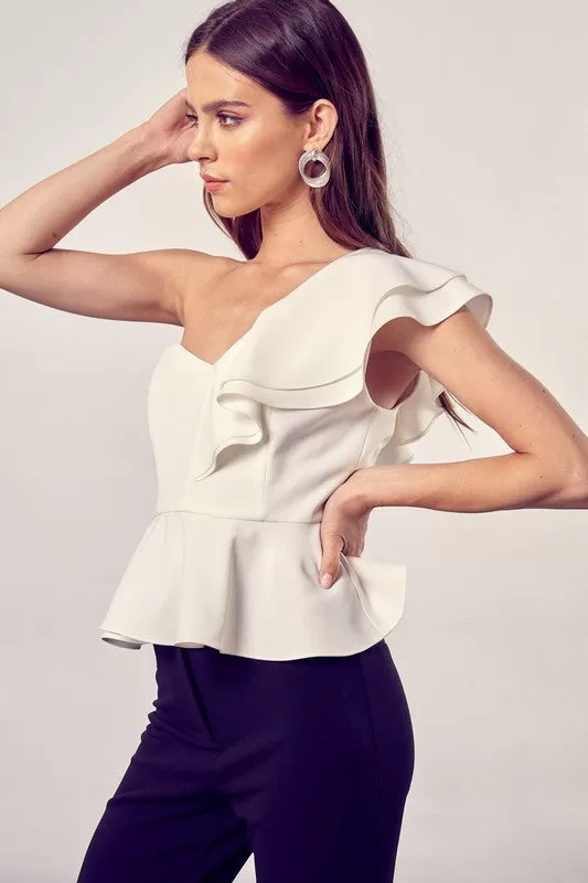 Marlin One Shoulder Ruffle Peplum Blouse