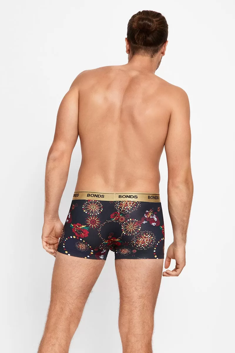 Mens Bonds Microfibre Guyfront Trunk Underwear Fireworks Black