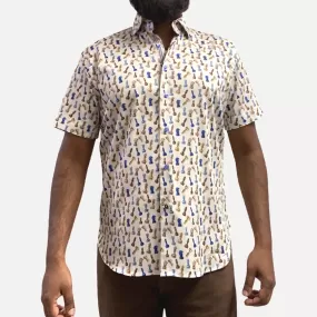 Mens Summer Sports Shirt with Chess Print Design | Beige