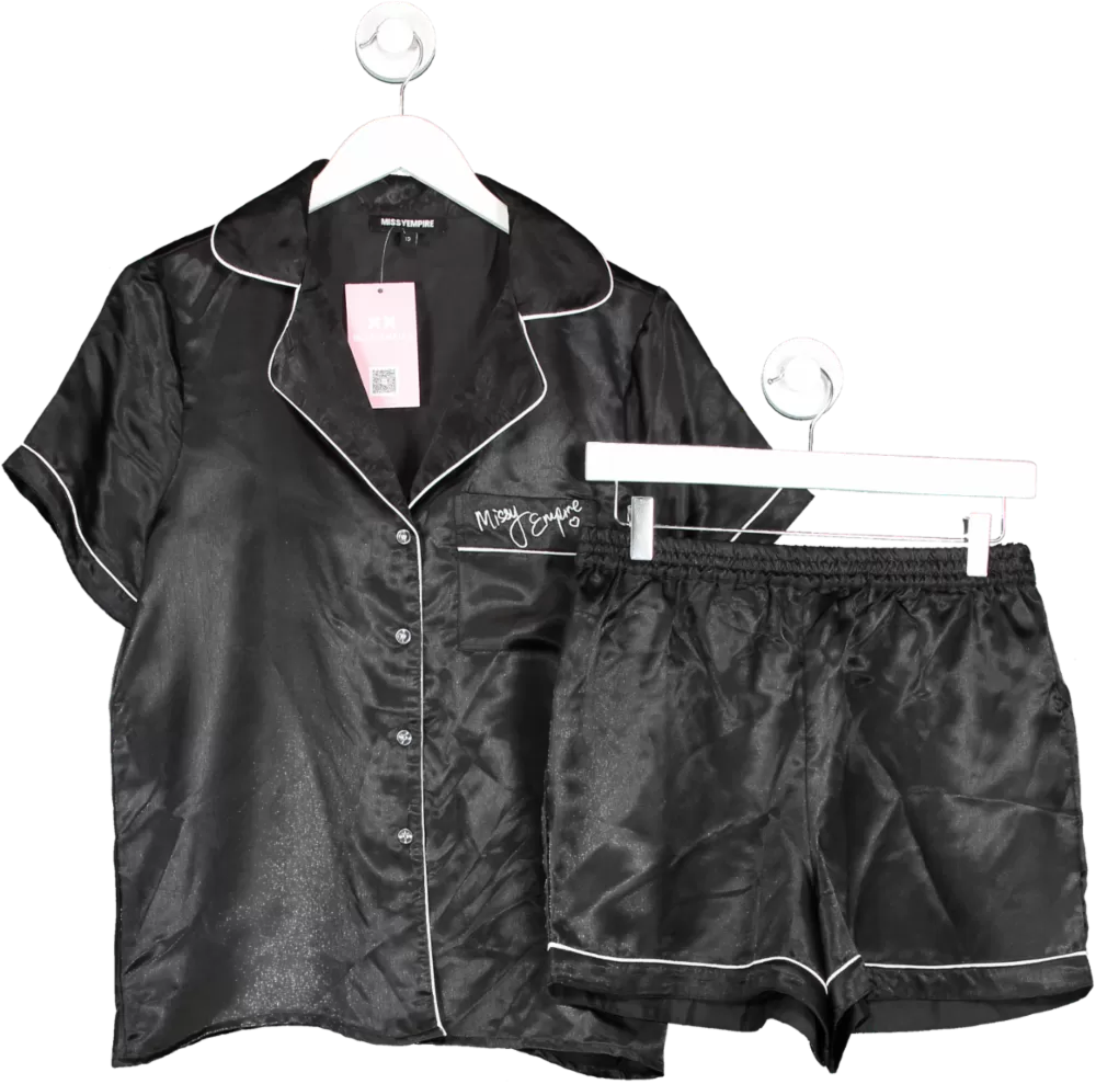 Missy Empire Black Piping Detail Satin Pyjama Set UK 12