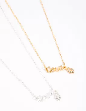 Mixed Metal Love Script Necklace Pack