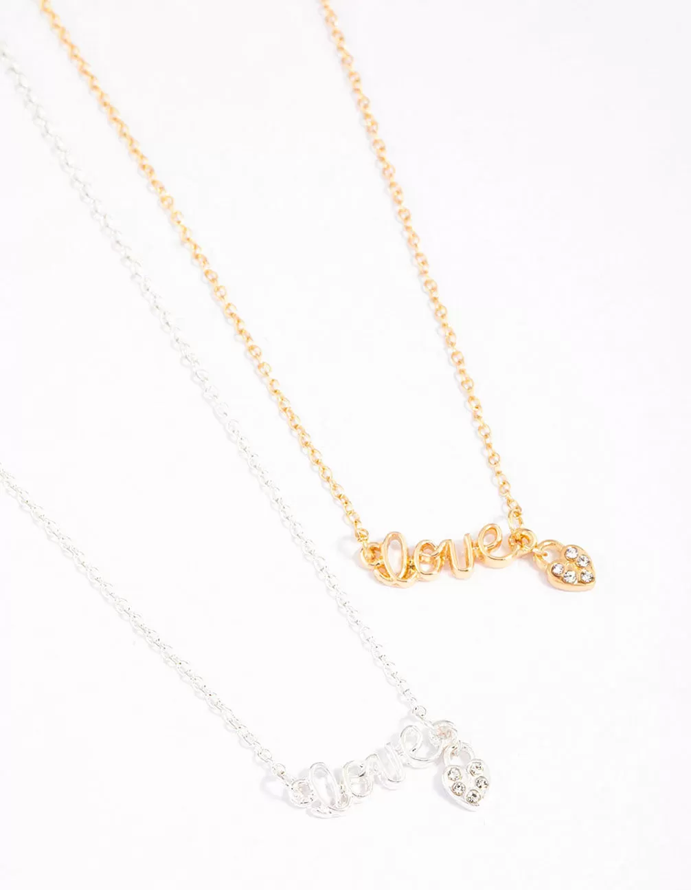 Mixed Metal Love Script Necklace Pack