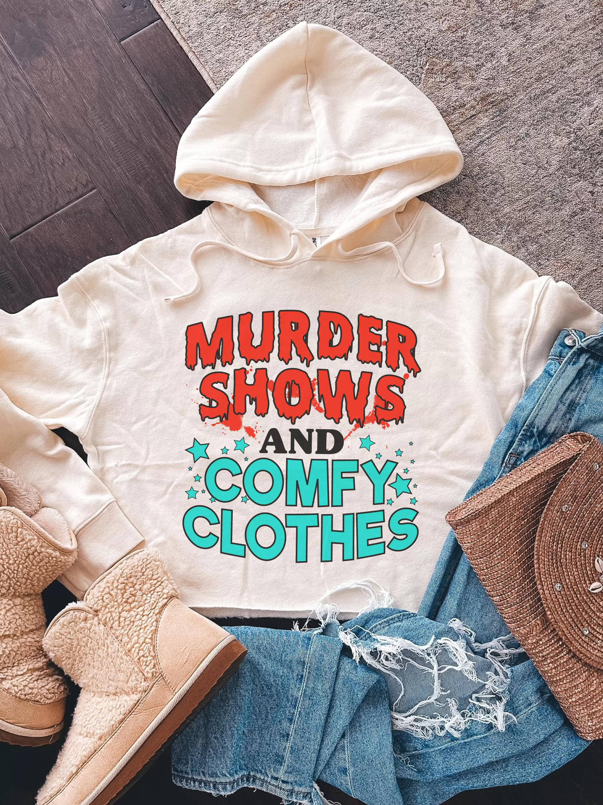 Murder Shows And Comfy Clothes Cropped Hoodie