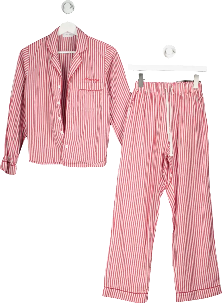 Neutra Bebe Red Personalised "mummy" Christmas Pyjama Set - Classic Pin Stripe UK XS