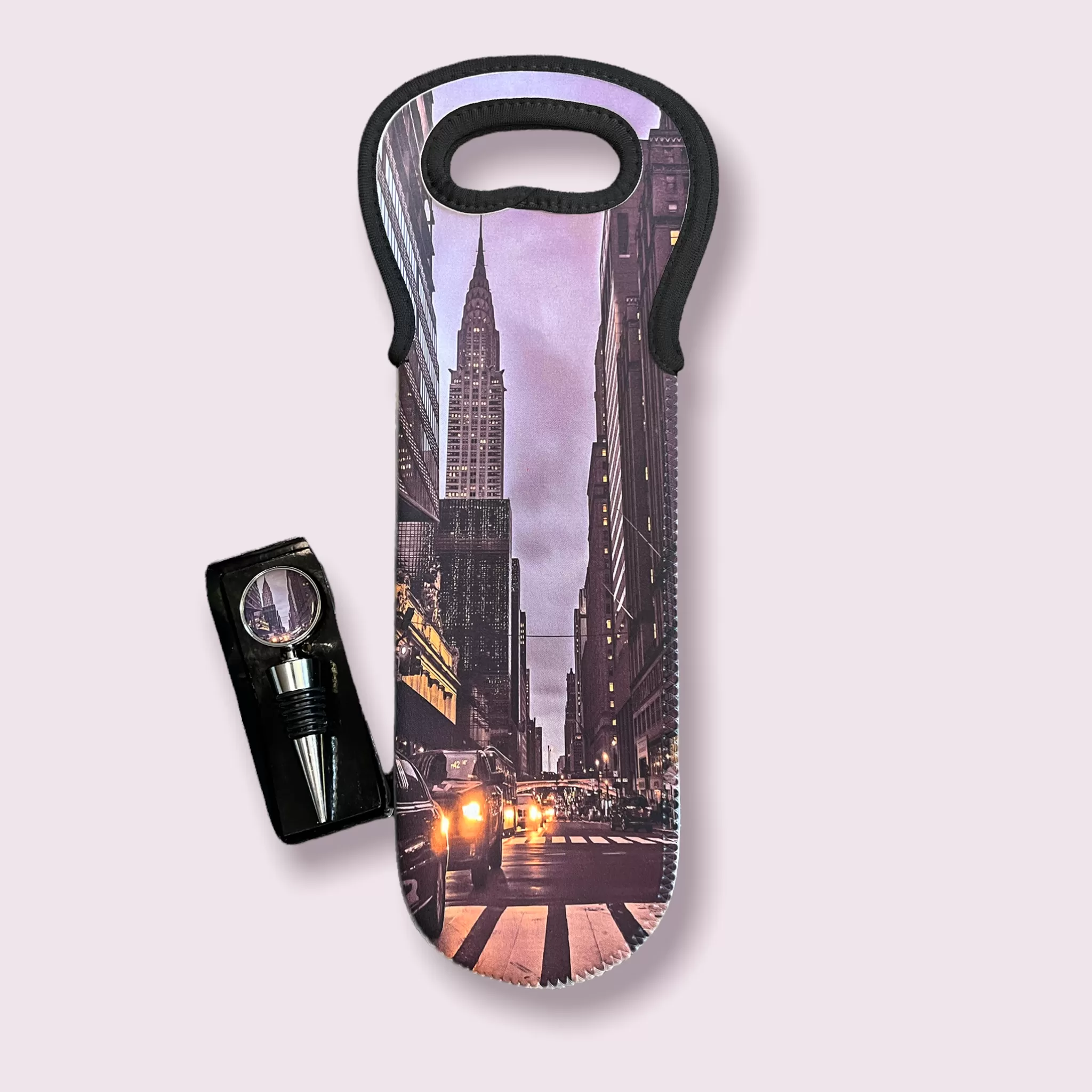 New York City Wine Bag and Wine Stopper Set