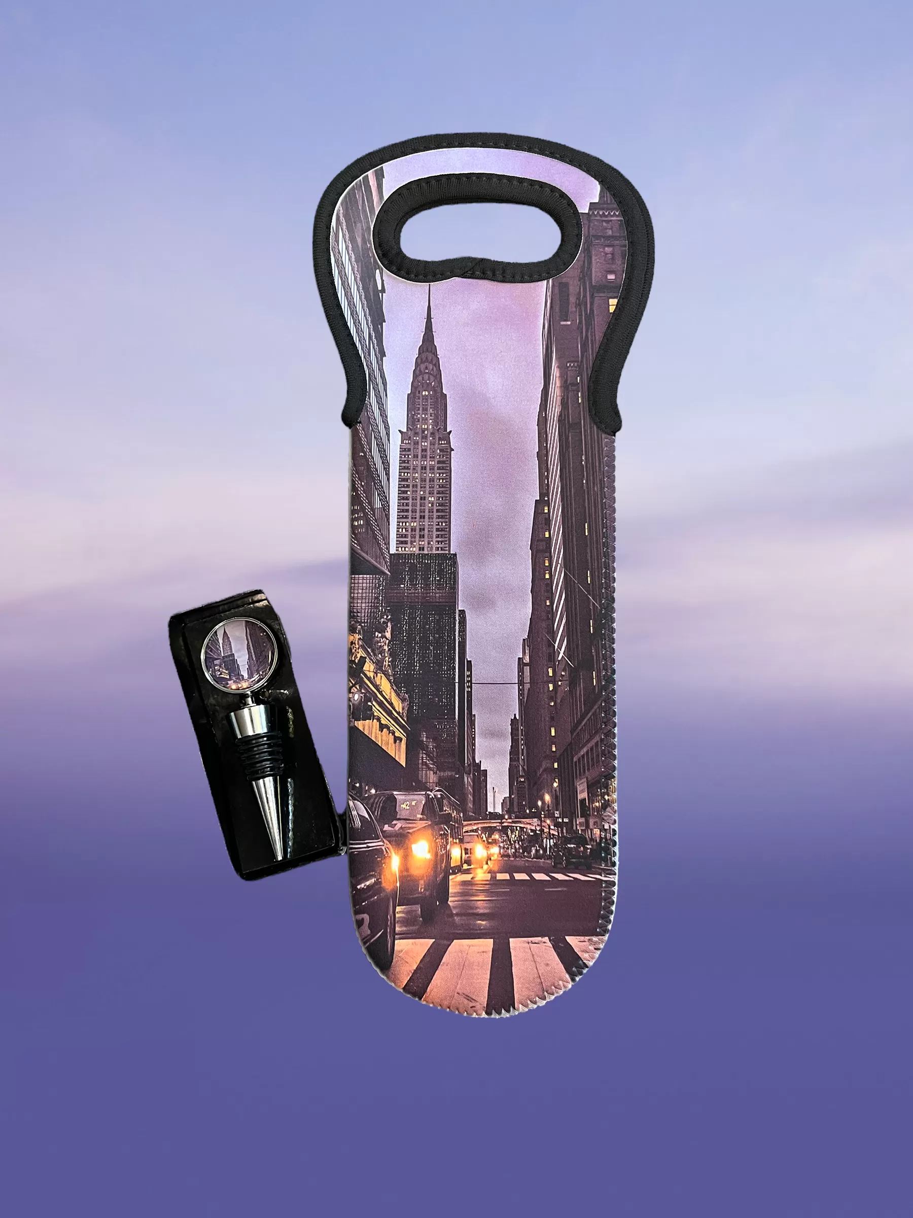 New York City Wine Bag and Wine Stopper Set