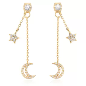 NO.2 Crescent Moon and Star Chain Drop Earrings