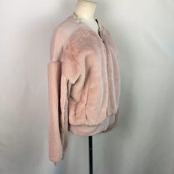 NWT Grey State PinkFaux Fur Bomber