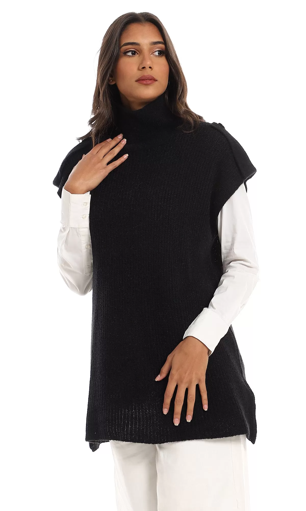 O151465 Acrylic Knitted High Neck Pullover - Black