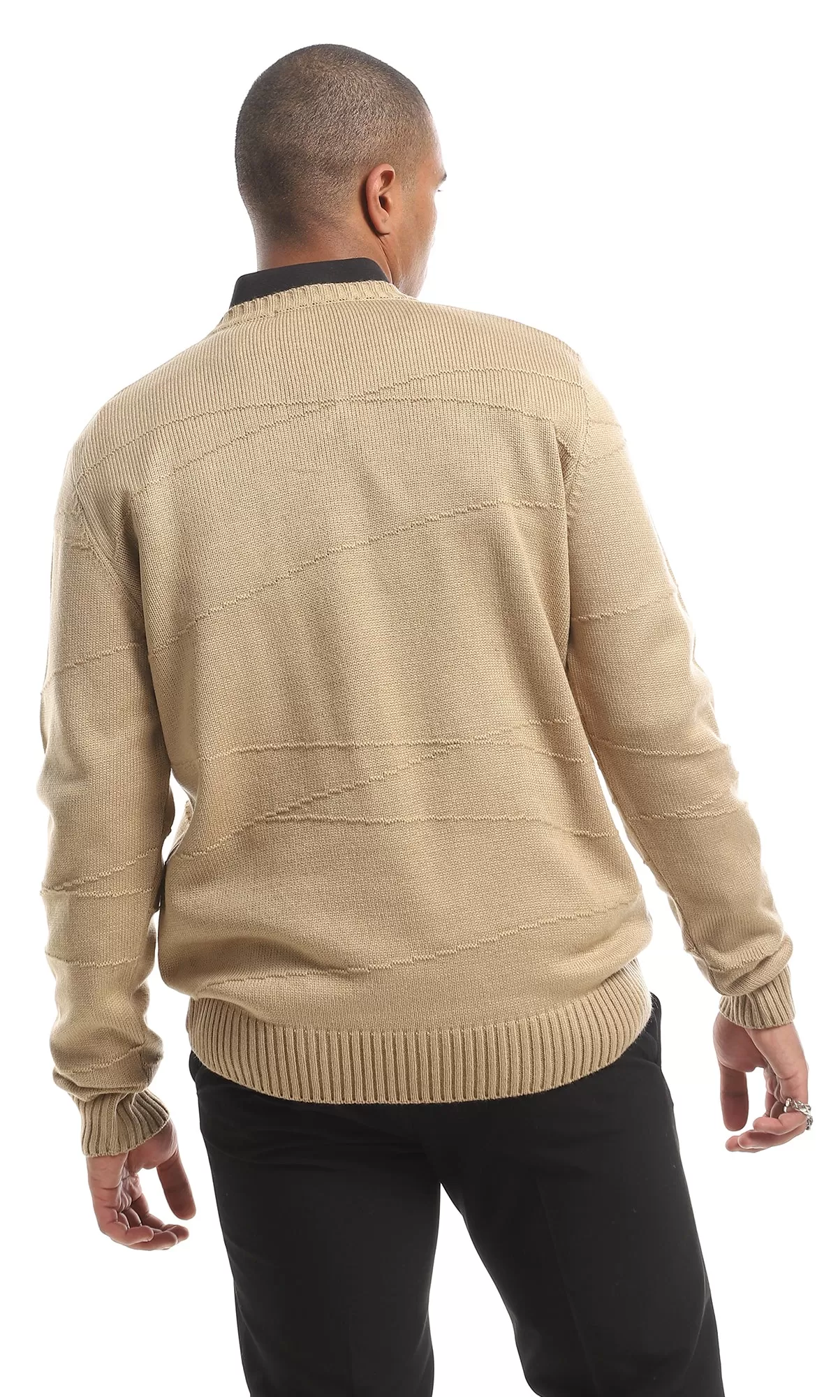 O161325 Cozy V-Neck Knitted Acrylic Pullover - Coffee