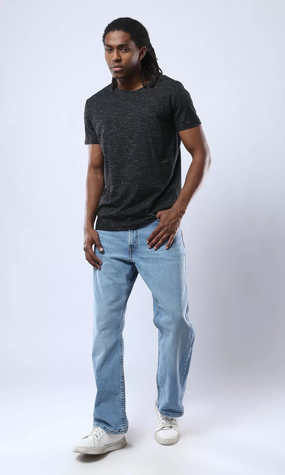 O178875 Heather Black Crew Neck Slip On Tee