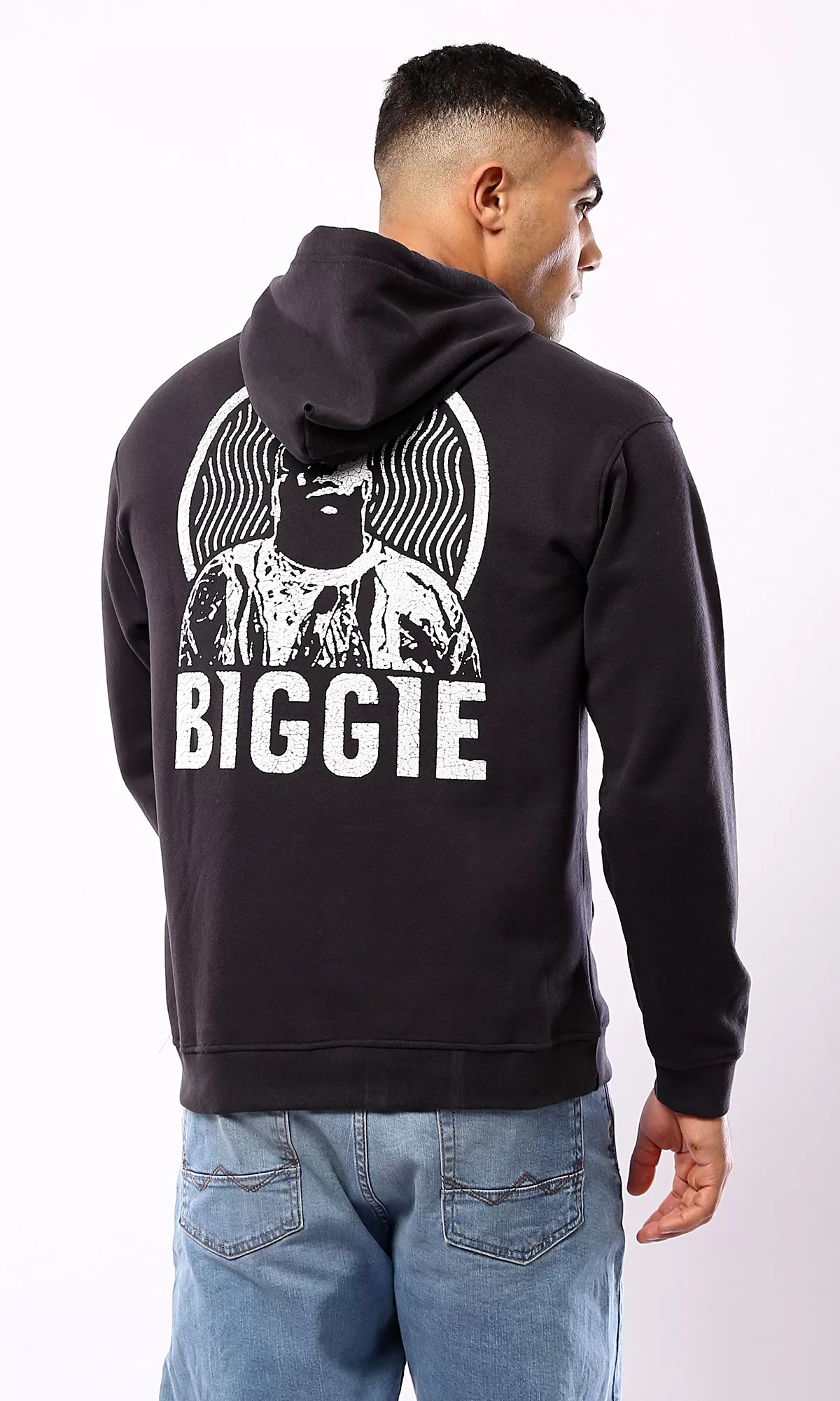 O180403 Black Slip On Printed Biggie Casual Hoodie