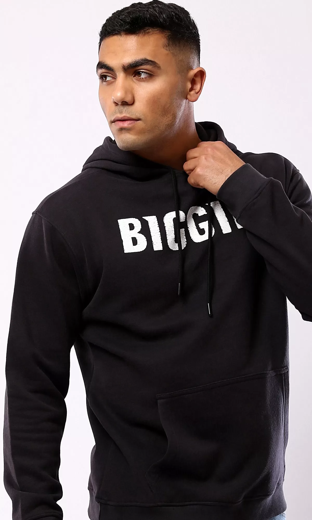 O180403 Black Slip On Printed Biggie Casual Hoodie