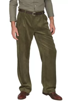 Olive Green Corduroy Tango Pants With Two Pleats