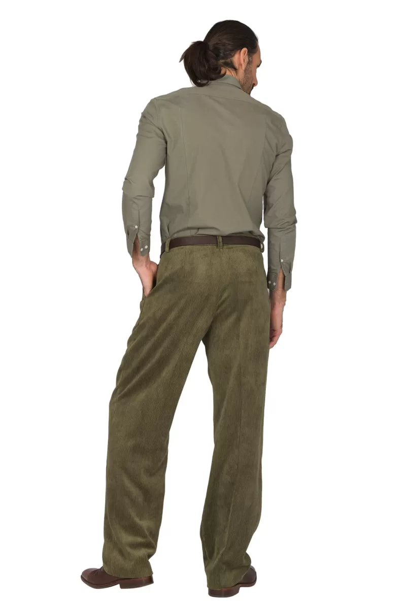 Olive Green Corduroy Tango Pants With Two Pleats