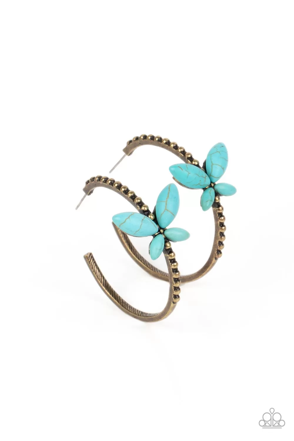 Paparazzi Bohemian Butterfly - Brass and Turquoise Stone Butterfly Hoop Earrings