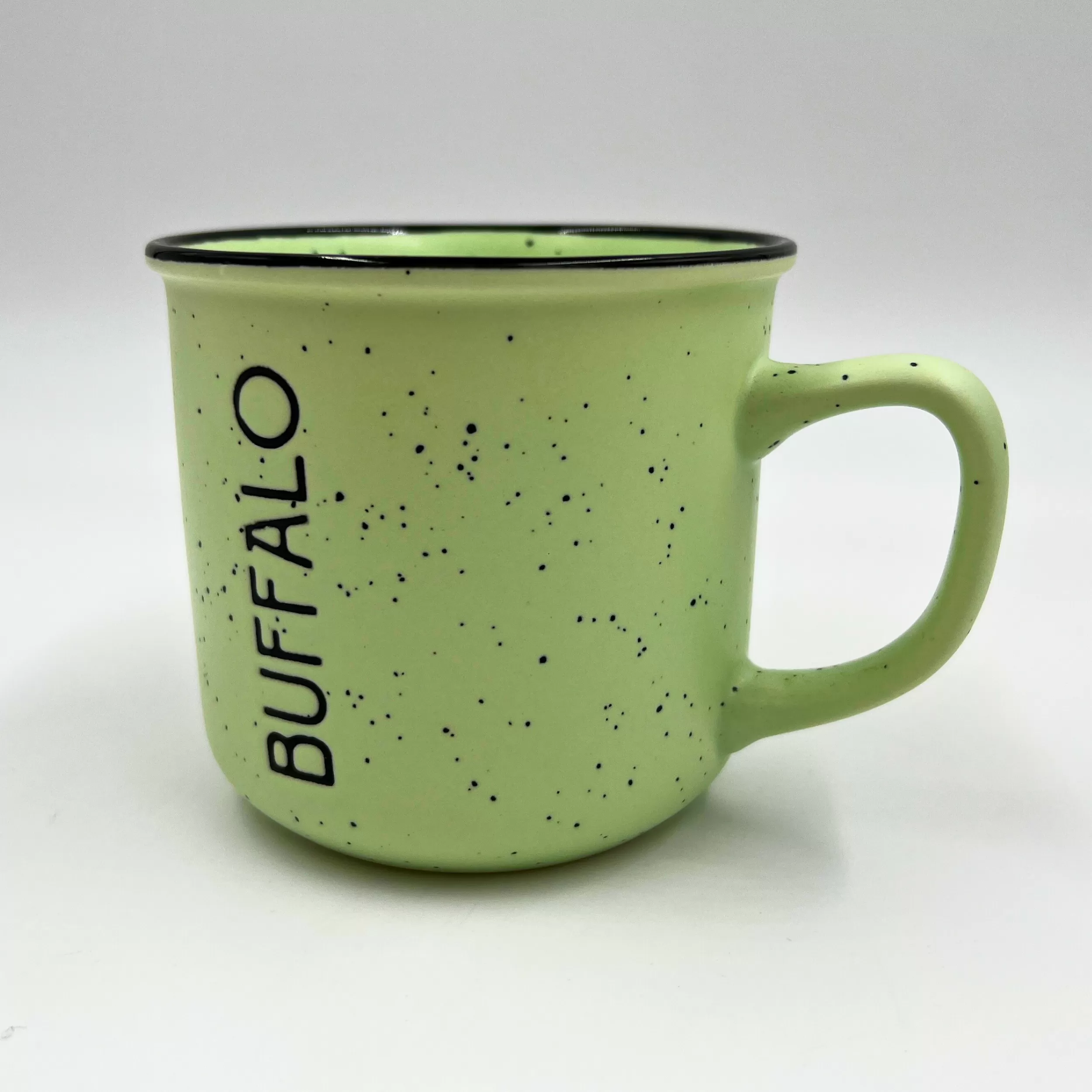 Pastel Green Speckled With Buffalo Wordmark Camper Mug